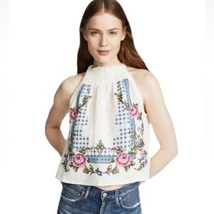 SOLD Free People Women's XS Embroidered Tank Cross Stitch Flowers Boho Hippie